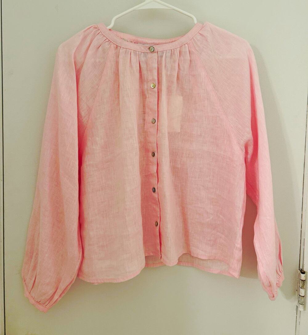 Cynthia Rowley 100% Linen Pink Long Sleeve Button Front Round Neck Blouse S